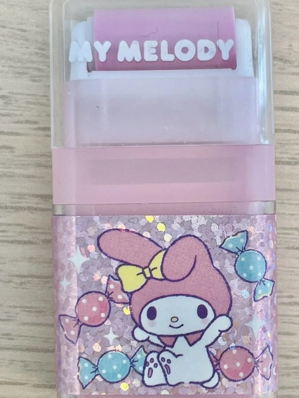 Sanrio Retro My Melody Pastel Pink Holographic Stamp Roller Eraser